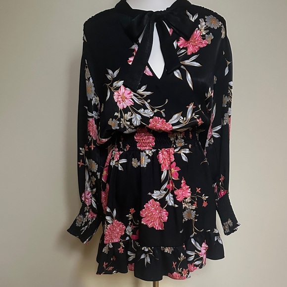 Misa Los Angeles Black and Pink Floral Long Sleeve Dress - Picture 1 of 6